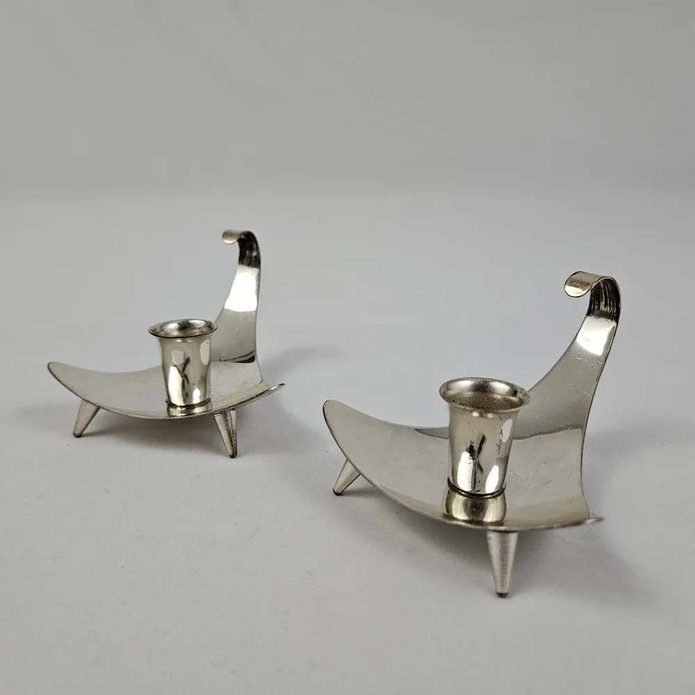 Vintage MCM Silver-Plate Candle Holders Danish Mid-Century Modern Atomic Germany